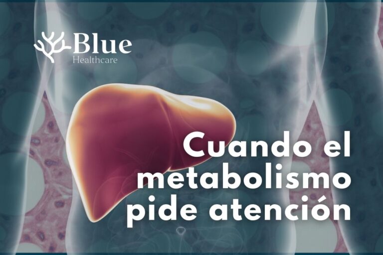 Ilustración del hígado sobre el abdomen humano con el título “Cuando el metabolismo pide atención”.